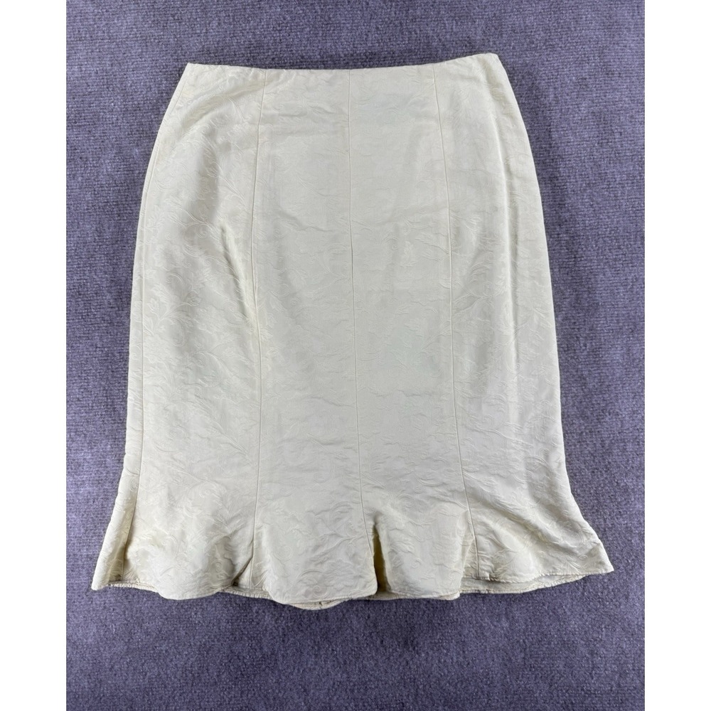 Teri Jon Rickie Freeman Skirt Women's Size 6 Cream‎ Floral Jacquard Midi Flared